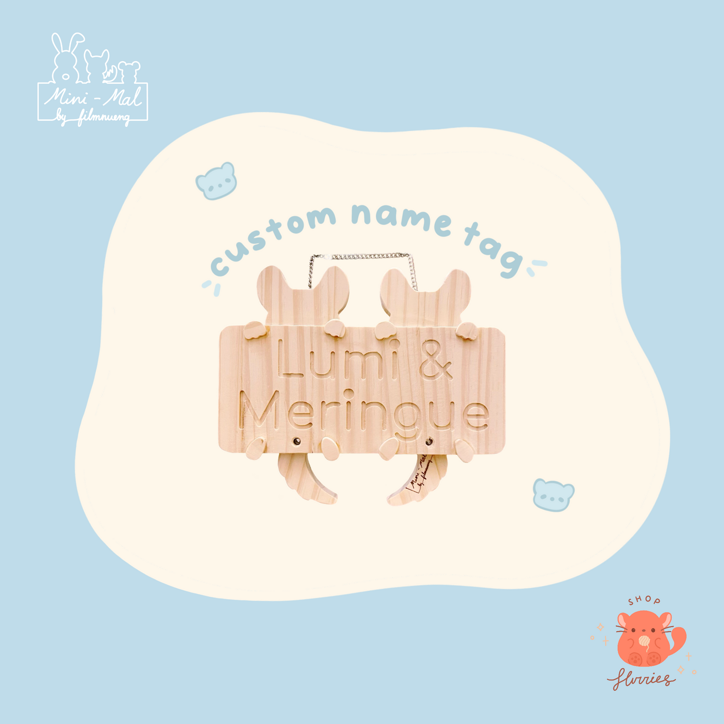 Mini-mal: Custom Wooden Cage Name Tags (Chinchilla)