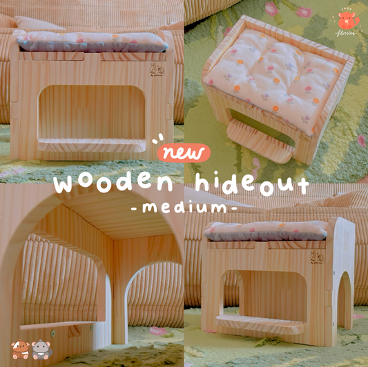 *NEW* Mini-mal Wooden Hideout with Cushion (Medium) -Chin & Cavy Size-