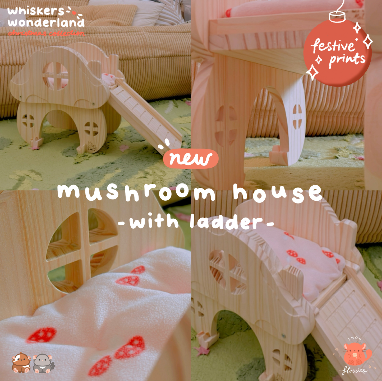 Whiskers Wonderland: Festive Mushroom House (with Ladder)