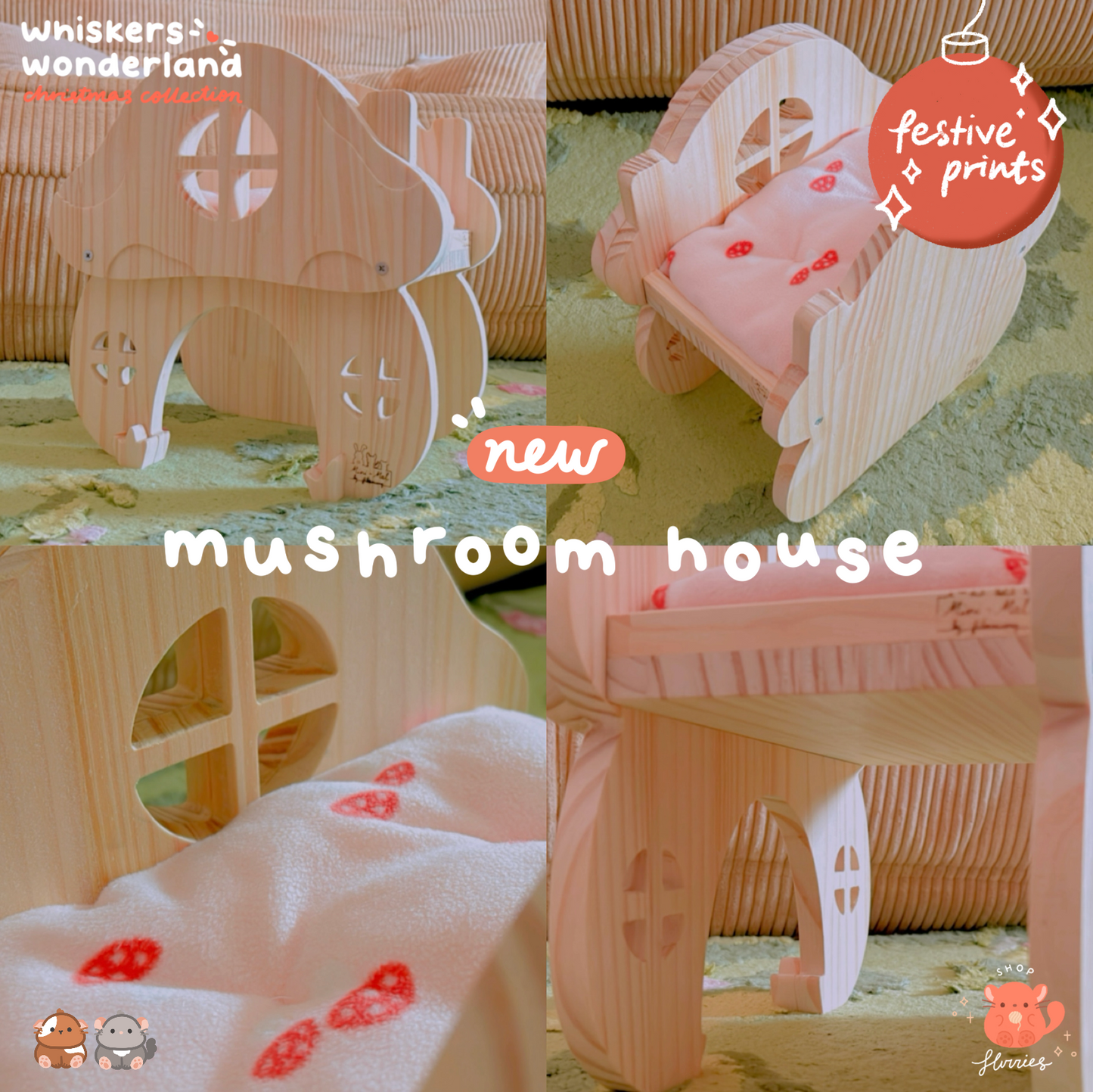 Whiskers Wonderland: Festive Mushroom House