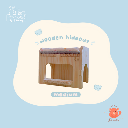 Mini-mal Wooden Hideout with Cushion (Medium) -Chin & Cavy Size-
